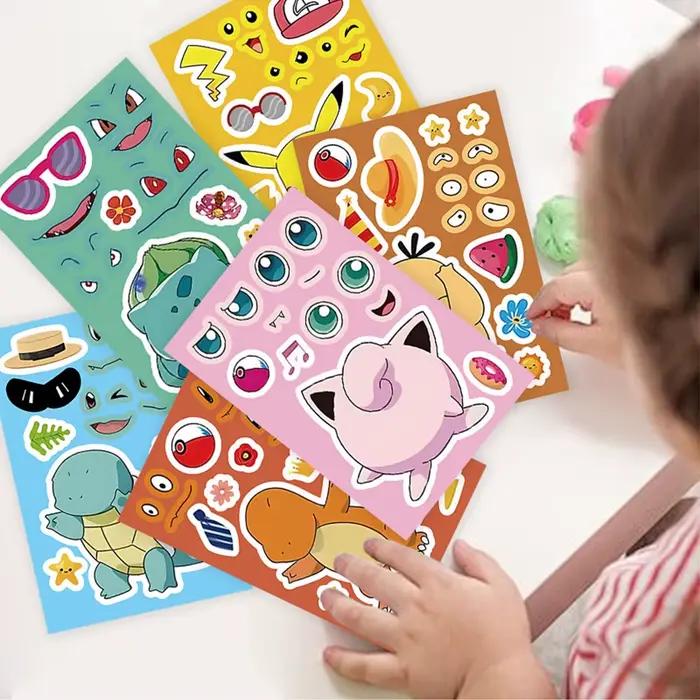 8/16 feuilles d'autocollants puzzle Kawaii mignons Anime Pokémon Pikachu pour créer un visage