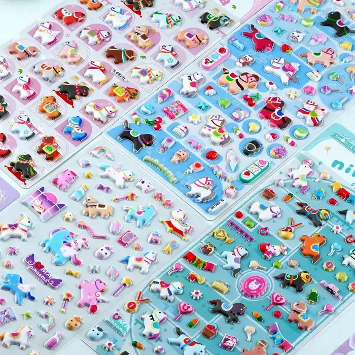 Autocollants 3D en relief Kawaii de petit cheval de dessin animé pour scrapbooking, journal créatif, papeterie mignonne, autocollant pour carnet, fournitures scolaires, cadeau