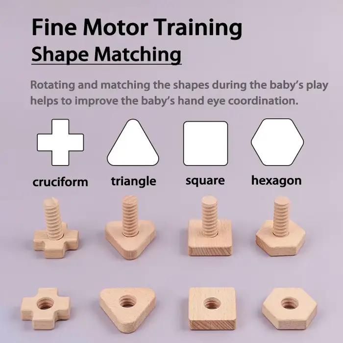Écrous blocs en bois bébé Montessori jouets motricité Fine jeux sensoriels vis géométriques forme correspondant