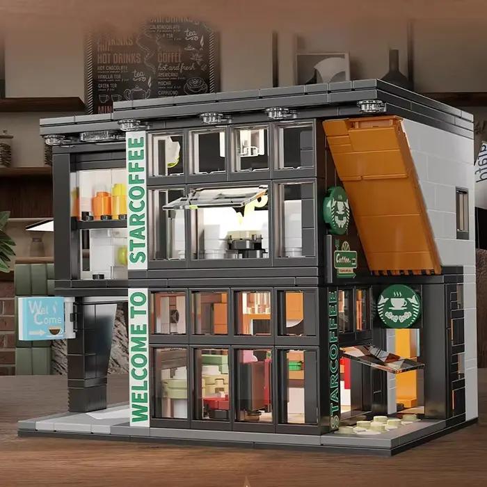 Ensemble de blocs de Construction de maison de ville de café pour adultes