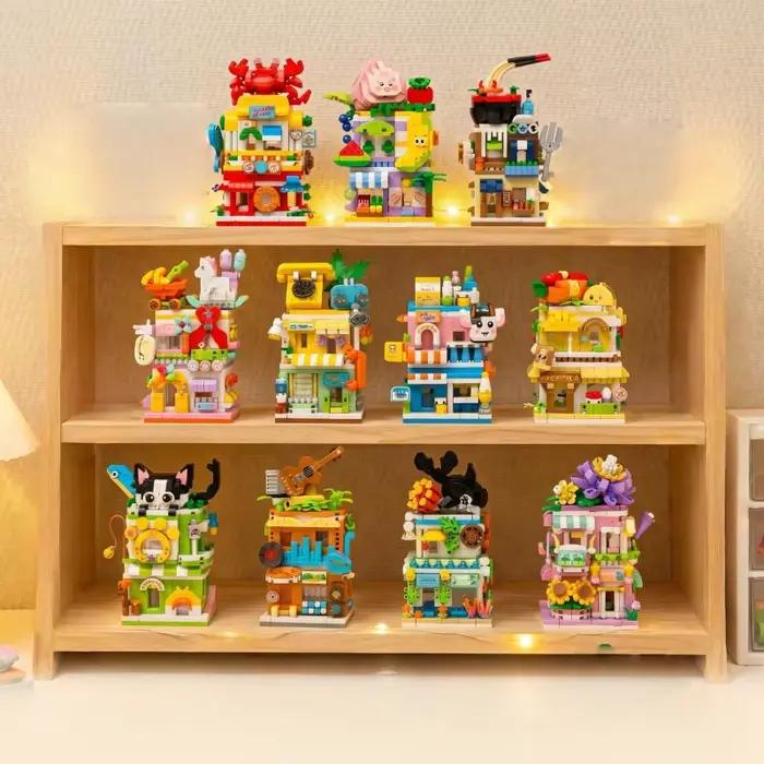 Ensemble de blocs de construction de scène de rue, 12 modèles de blocs de construction de magasins, jouet d'assemblage de petits magasins miniatures, adapté comme décoration de bureau