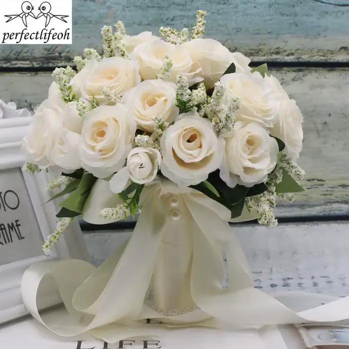 Bouquet de Mariage Bleu avec Fleurs pour Demoiselle d'Honneur, Patients Artificiels, l's