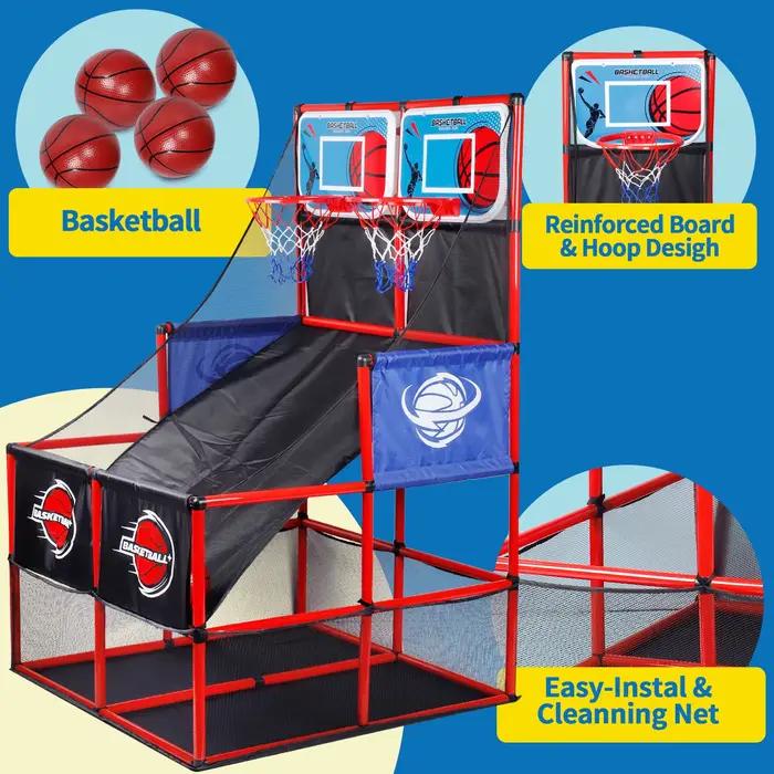 MQUDUO Ensemble de jeu de basket-ball d'arcade avec ballons et panier