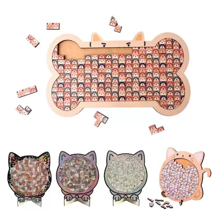 Puzzle en bois en forme de chat, Puzzle en forme d'os, pièces d'animaux uniques irrégulières, cadeau décoratif, soulagement du Stress, décoration de la maison