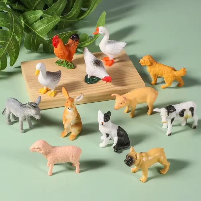 12 pièces Mini Figurines de ferme modèle Animal réaliste chien canard coq cochon mouton chat Figurines simulé PVC jouet éducatif