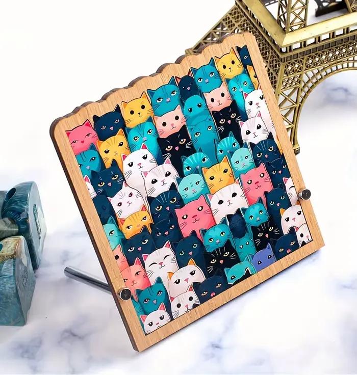 62 pièces de puzzle en bois sur le thème des chats de dessins animés