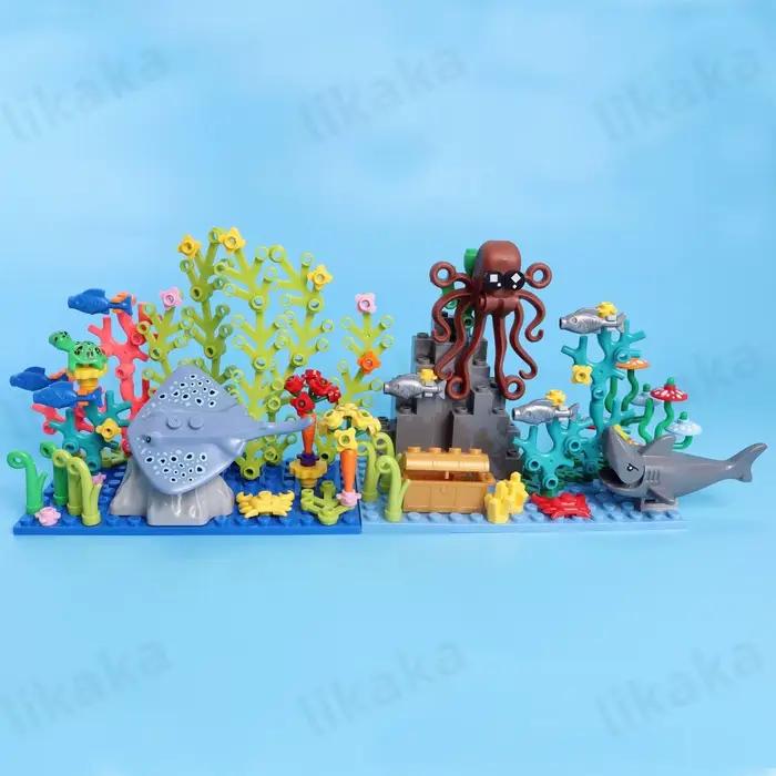 Blocs de construction d'animaux marins du monde sous-marin, jouets à rayons MOC, tortues, poisson, poulpe avec plantes aquatiques, ensemble de jouets de bricolage pour enfants