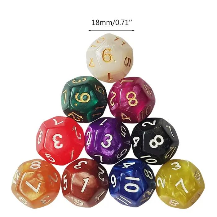 H8WC 10 pièces acrylique D12 dés mathématiques jeux jeu de société bricolage dés de jeu