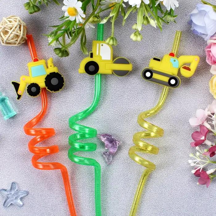 Ensemble de pailles à thème de véhicule de Construction 12 pièces