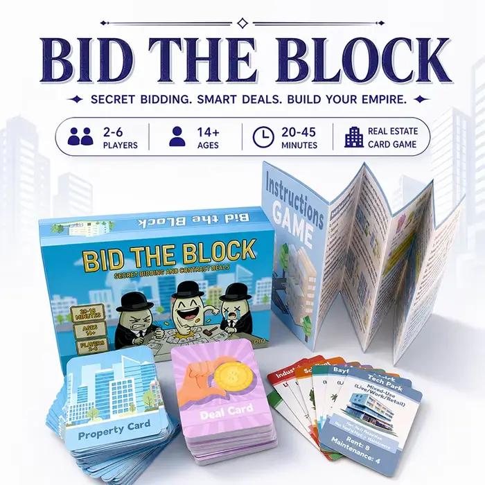 Jeu de cartes Bid the Block Real Estate pour 2 à 6 joueurs