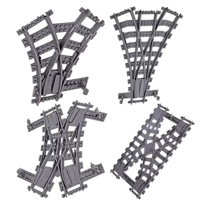 Trains urbains, Points gauche et droit, interrupteur Flexible, voies de croisement ferroviaire, Rails bifurcés, blocs de construction droits et incurvés, jouet en briques