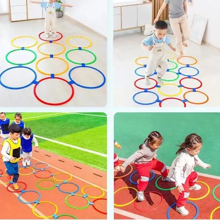 Nouveaux enfants en plein air drôle formation physique Sport jouets treillis saut anneau ensemble jeu 10 cerceaux 10 connecteurs pour jouer au parc garçons filles