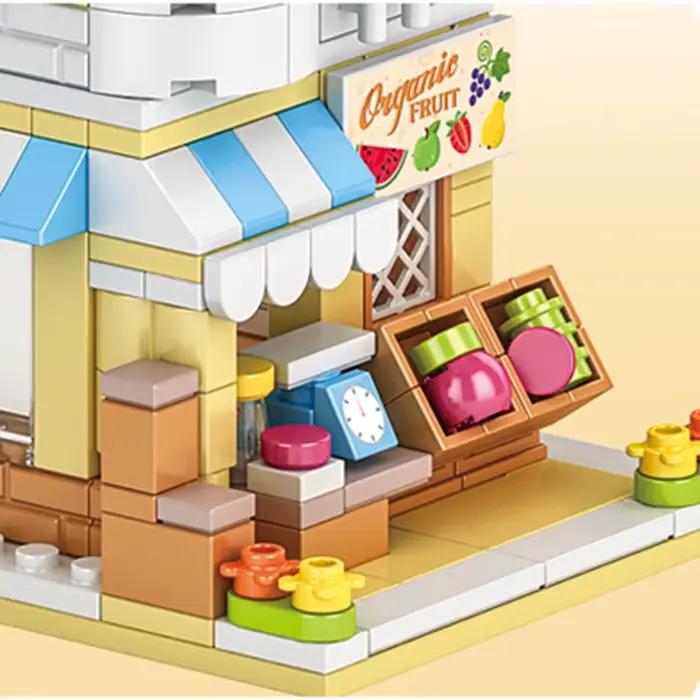 Blocs de construction de ville, magasin de fruits, magasin de fleurs, ensemble de modèles de maison, décor de bureau, jouets DIY pour enfants, cadeau de noël et d'anniversaire
