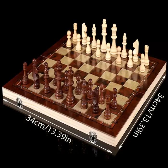 Jeu d'échecs en bois 3-en-1 de 24 cm/34 cm