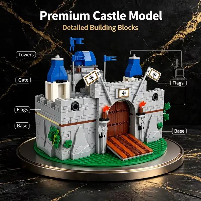 Modèle de château médiéval en blocs de construction MOC, château de chevalier vintage, briques technologiques, assemblage DIY, jouets de construction pour les fêtes, cadeau