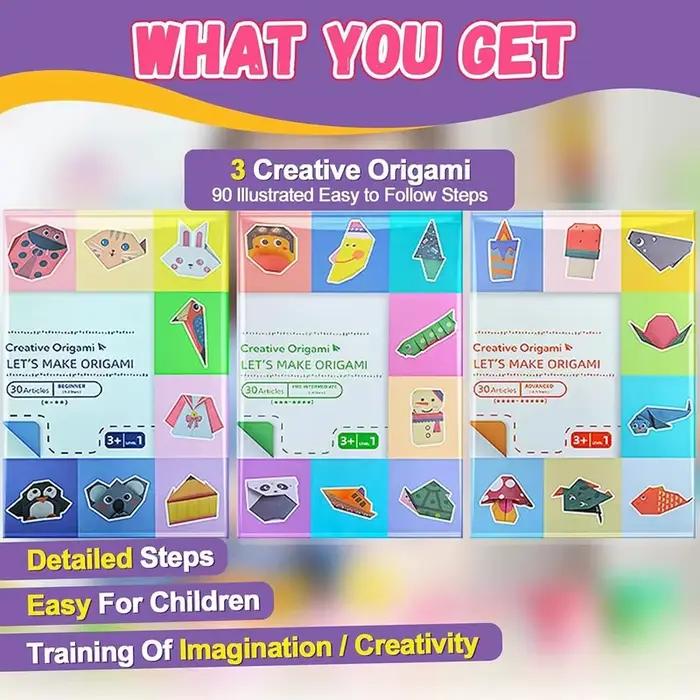 Kit d'origami avec 30/96 feuilles de papier et livre de guide