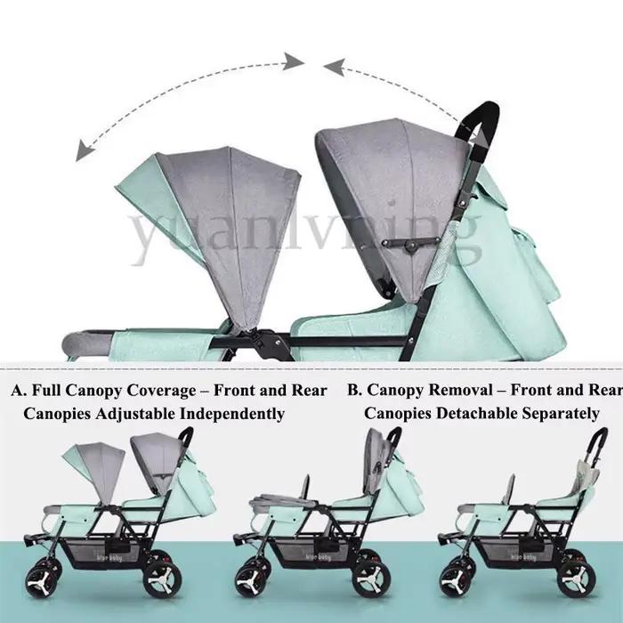 Poussette double légère et pliable pour bébés avec sièges avant et arrière réglables et protection solaire pour 2 enfants occassions spéciales famille croissance sorties ville camping