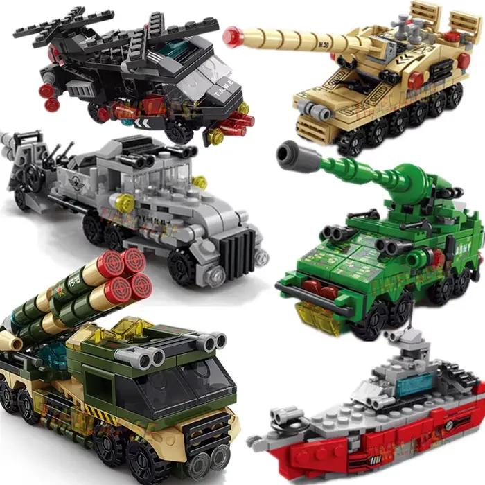 Nouveau bricolage 6in1 porte-avions hélicoptère mortier Missile véhicule blindé blocs de construction Kit filles briques