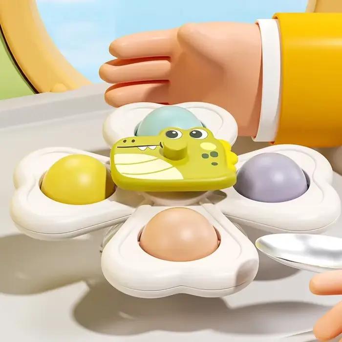 Jouets rotatifs à ventouse 3 pièces pour bébé, coordination œil-main, formation éducative, jouets de bain et de voyage, cadeau d'anniversaire et de noël animaux et nature