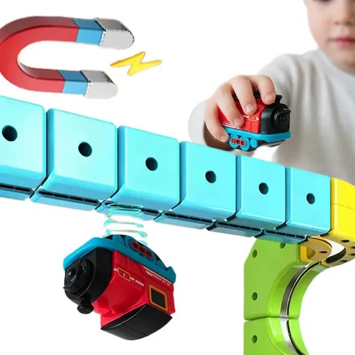 Jouet avant de voiture sur Rail assemblé magnétique polyvalent, jouets de voiture sur piste électrique éducatifs pour enfants, pistes de construction 3D, Rails cubiques