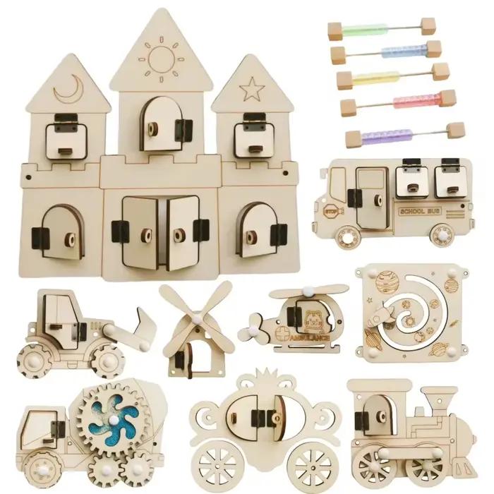 Planche Montessori en bois pour le développement éducatif et créatif, avec accessoires pour le calcul précoce, la construction et le bricolage, thème Animaux et Nature, jouet éducatif pour enfants 3-6 ans et plus