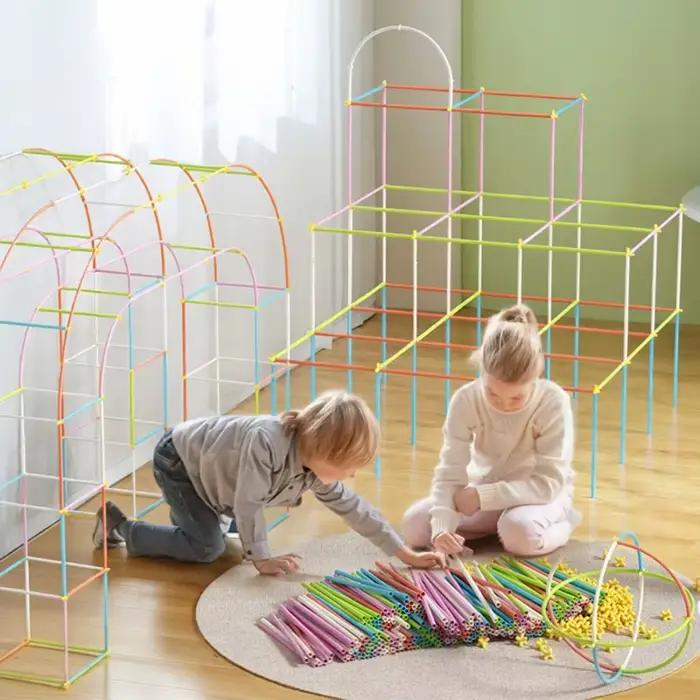 Jouets en plastique imbriqués pour constructeur de paille, blocs de Construction à Tube fin d'ingénierie de Construction, jouets de jeu créatifs pour enfants