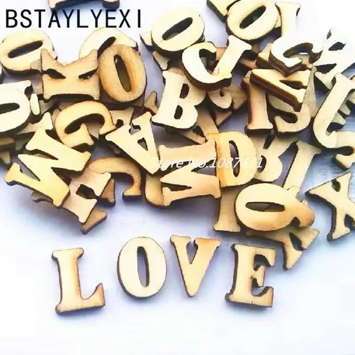 104 pièces lettres de l'alphabet anglais complètes chiffres en bois artisanat décoration de la maison Alphabet mariage anniversaire Figurines Miniatures