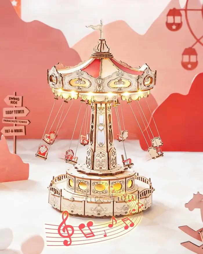 Robotime Magic Amusement Park Jouets en bois DIY Boîte à musique Puzzle 3D