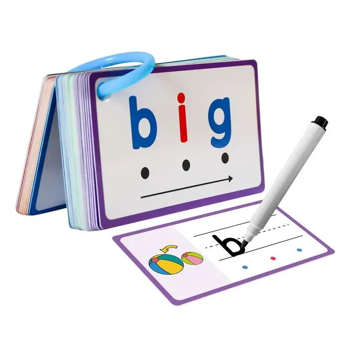Cartes Flash d'Écriture Effaçables à Sec Mots Phoniques CVC Jeu de Phonétiques Constructeurs de Mots Phoniques Débutants Mots de Lecture d'Orthographe Occasions Spéciales Éducation Familiale