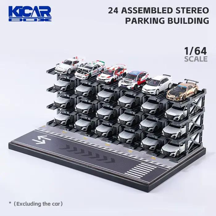 KicarMod 1/64 modèle de construction de stationnement 3D voiture 24 places assemblé parc de voiture à plusieurs étages Structure multicouche avec voiture d'affichage