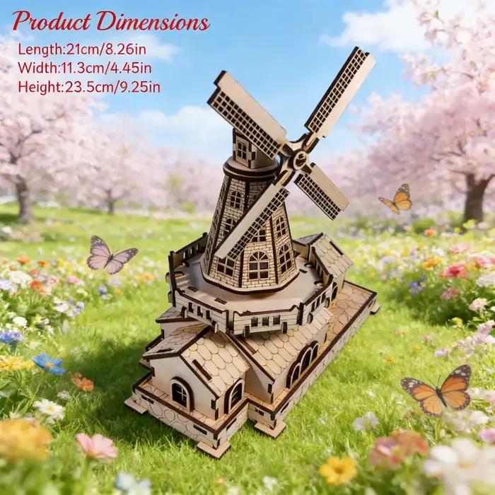 Modèle de puzzle en bois 3D moulin à vent