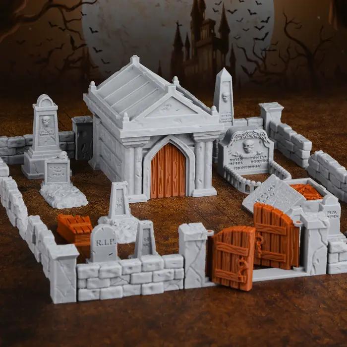 Ensemble de terrain miniature pour cimetière RPG | Tombes et clôtures - Compatibles
