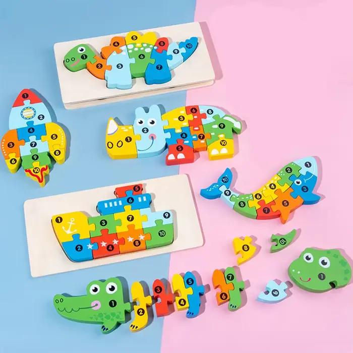 Puzzles en bois 3D animaux de dessin animé éducatifs apprentissage précoce Cognition Intelligence jeu de Puzzle pour