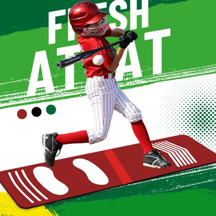 Tapis de frappe pour l'entraînement, antidérapant, absorbant les chocs, en PU, avec guide de positionnement des pieds pour l'entraînement au baseball et au softball.