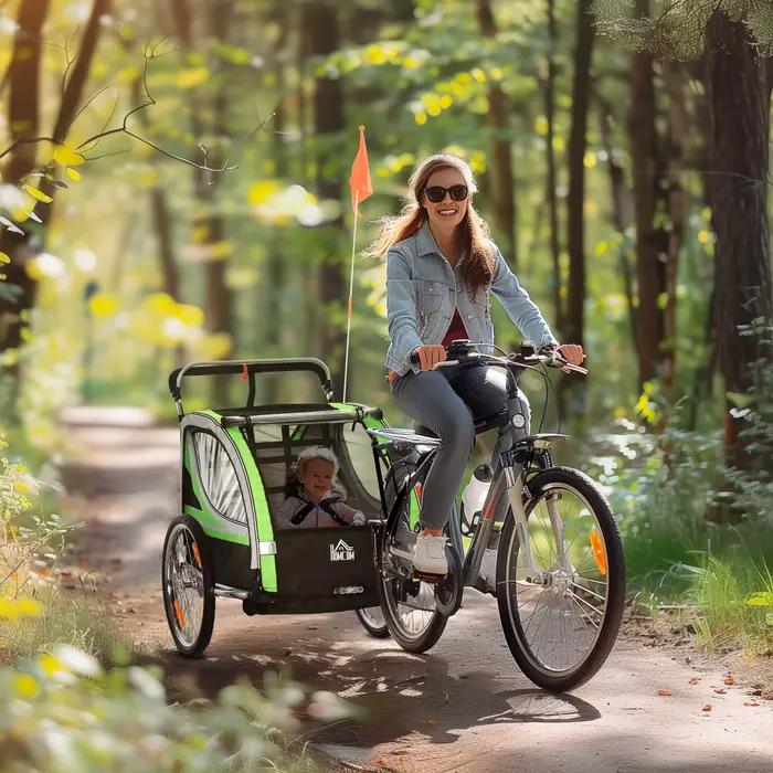 Remorque et poussette 2-en-1 HOMCOM pour enfants avec frein, ceinture 5 points, remorque de vélo avec poches latérales pour une sécurité maximale et des aventures en famille