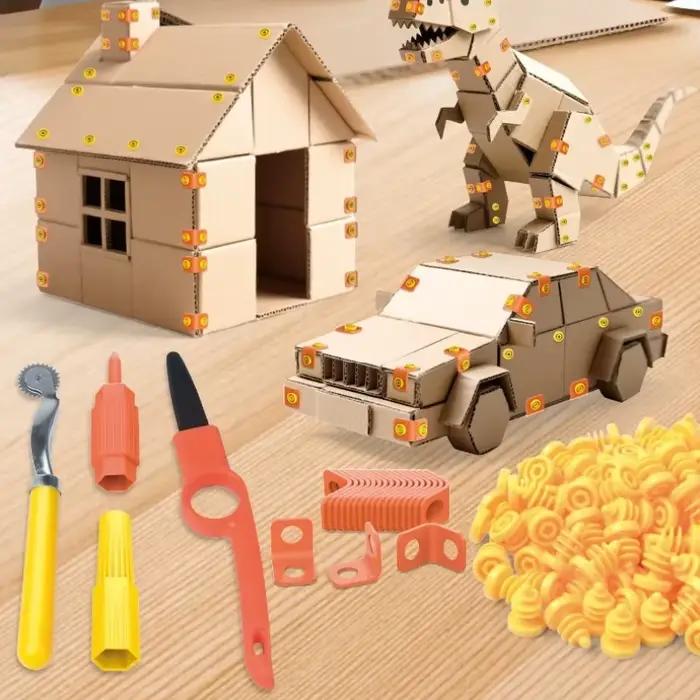 Kit de Construction en carton 150 pièces avec boîte à outils de coupe sûre STEM apprentissage jouets