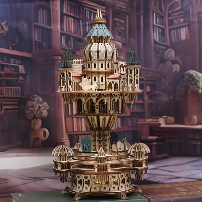 Bricolage 3D Puzzle en bois château dans le ciel boîte à musique assemblé modèle Miniature Kits Puzzles pour amis cadeaux d'anniversaire