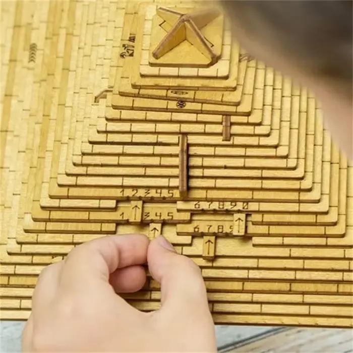 Boîte de Puzzle Pyramide en Bois Cadeaux Uniques Compartiment Caché Casse-Tête Défi IQ Jeux Métaux Occasions Spéciales