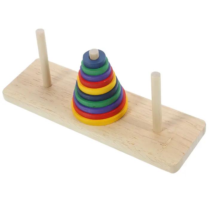 1 jeu de puzzle en bois coloré Hanoi Tower