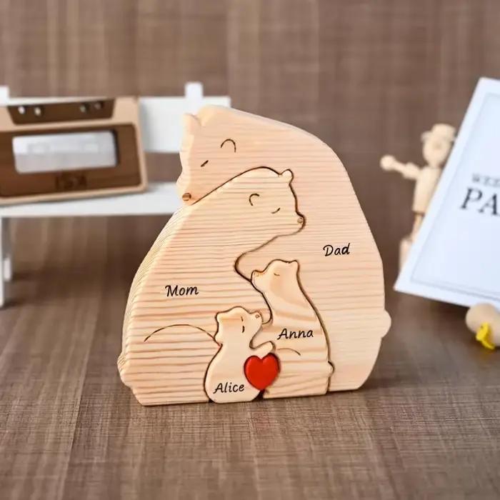 Puzzle familial ours en bois personnalisé