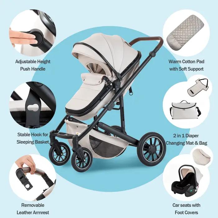 Luxueux 3 en 1 Portable voyage bébé poussette haute paysage cadre en aluminium pliable landau nouveau-né infantile quatr