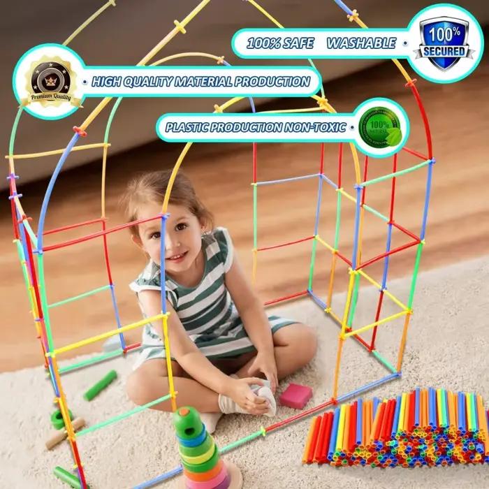 Jouets de construction en pailles, blocs de construction, pailles et connecteurs, ensembles de construction, jouet éducatif pour développer les compétences motrices et l'ingénierie