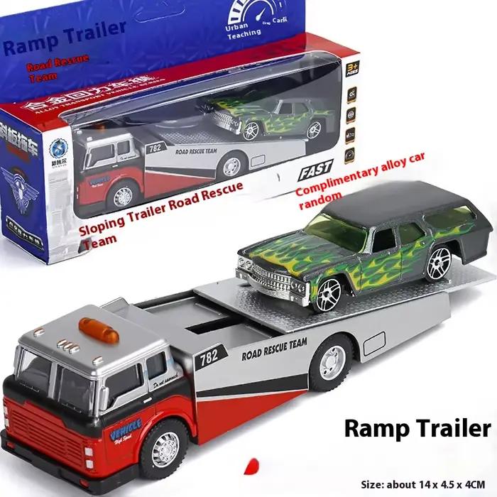 Modèle de camion de remorquage à rampe en alliage pour enfants avec puissance rétro-action amusante