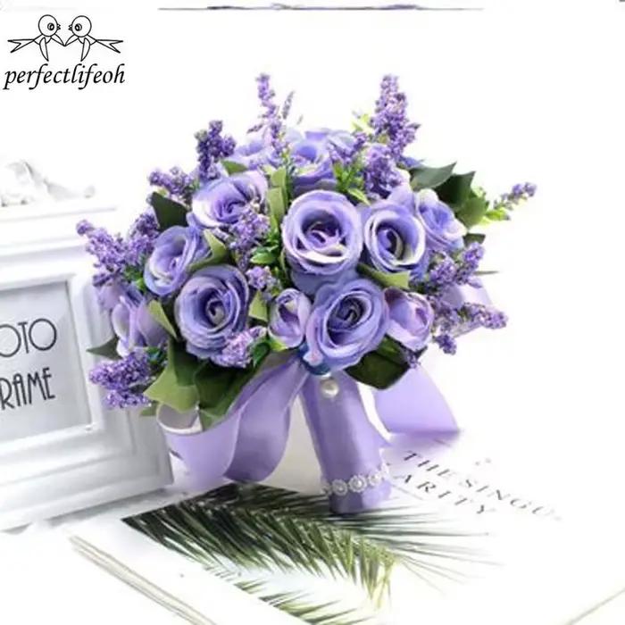 Bouquet de Mariage Bleu avec Fleurs pour Demoiselle d'Honneur, Patients Artificiels, l's