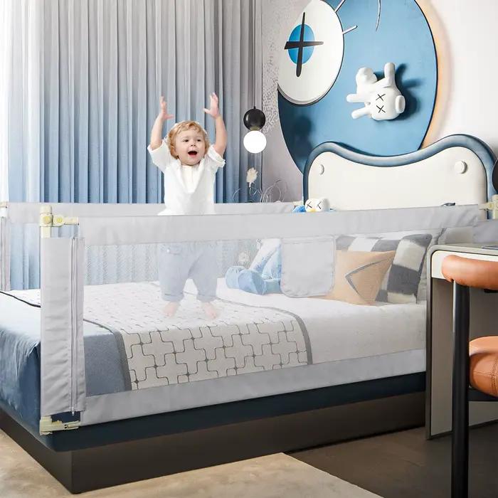 Barrière de lit en fer réglable en hauteur pour enfants 7-12 mois anti-chute filet aéré stable et facile à monter occasions spéciales chambre à coucher