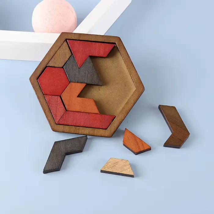 Puzzle en bois hexagonal 11 pièces
