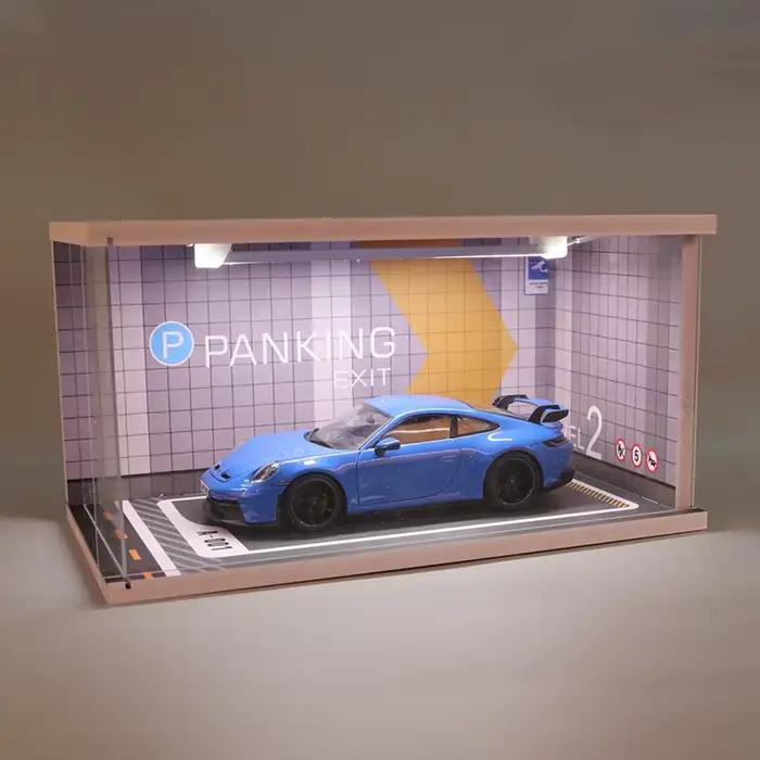 Modèles de voiture 1:18, modèle de Garage de stationnement solide avec lumières et couvercle anti-poussière en acrylique
