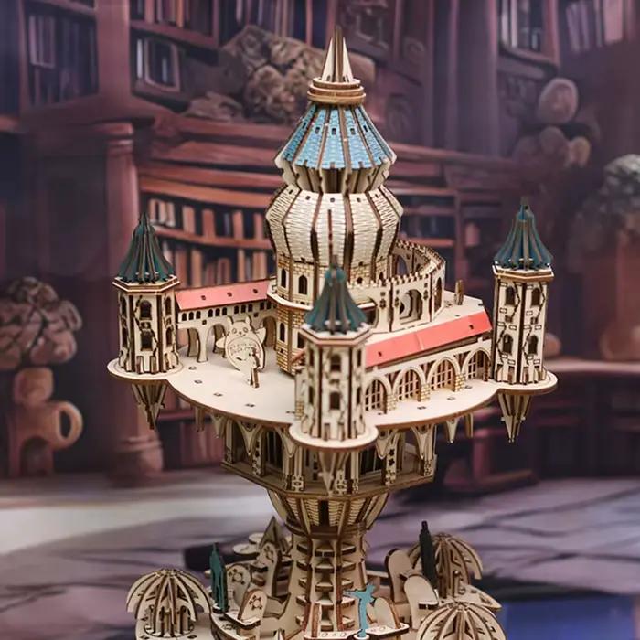 Bricolage 3D Puzzle en bois château dans le ciel boîte à musique assemblé modèle Miniature Kits Puzzles pour amis cadeaux d'anniversaire