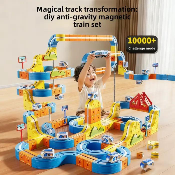 Jouet de train magnétique pour enfants, blocs de construction éducatifs DIY, circuit magique, labyrinthe de gravité, cadeau de Noël et d'anniversaire