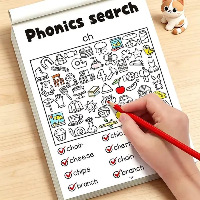 Un livre de coloriage où il faut trouver des objets basés sur des mots anglais
